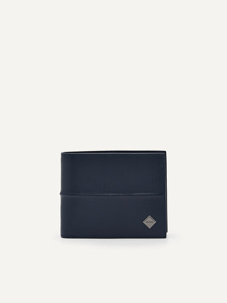Embossed Leather Bi-Fold Wallet with Insert, Navy