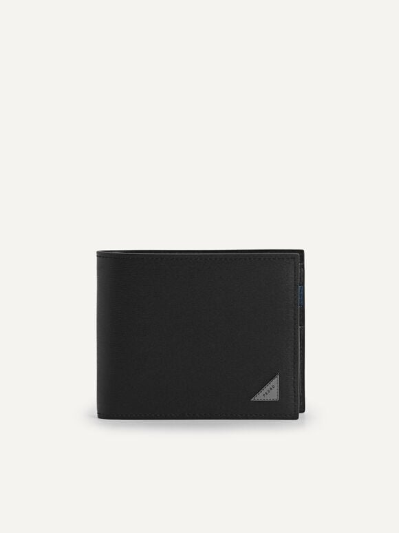 帶內袋皮革雙折疊錢包（RFID）, 黑色