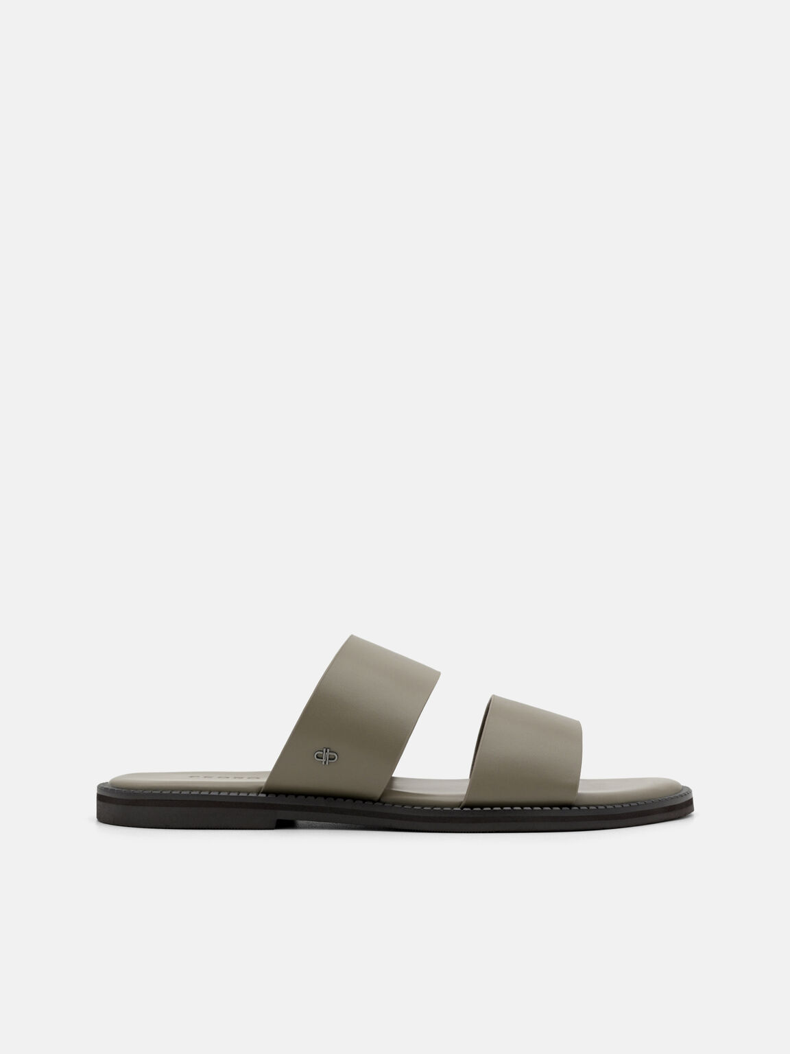 Leather Double-Strap Slide Sandals, Taupe
