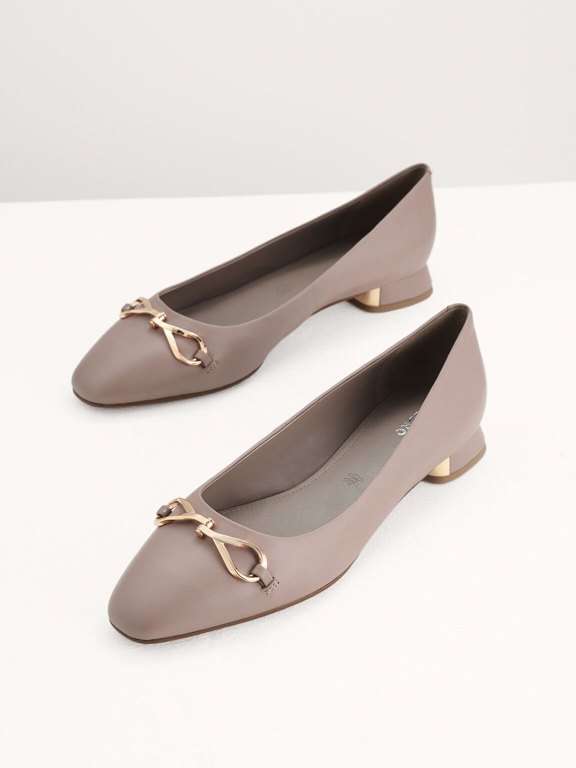 Leather Ballerina Flats, Taupe, hi-res