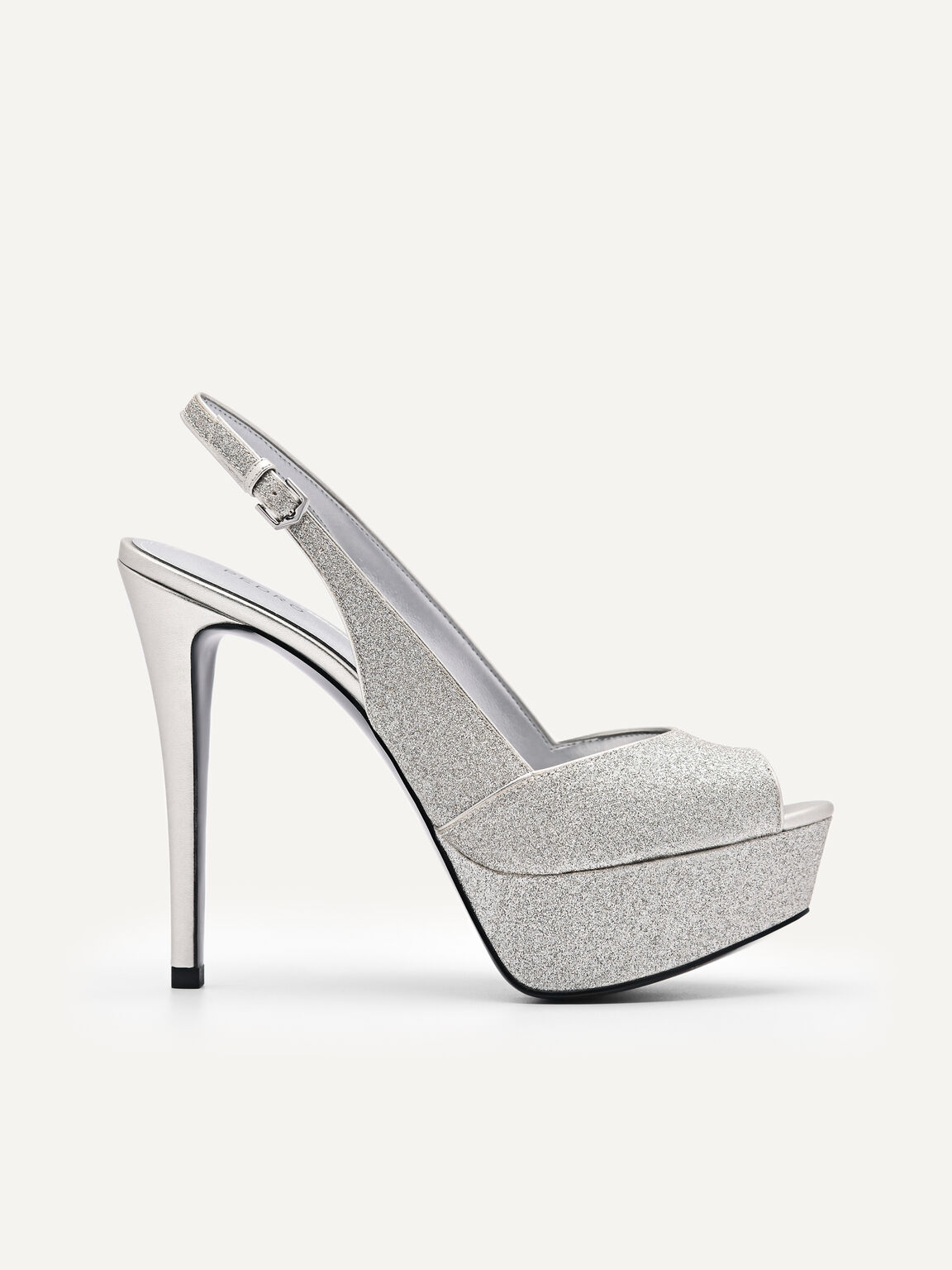 Glitter Slingback Heel Sandals - Silver