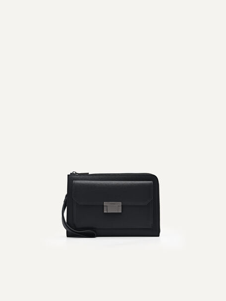 Small Leather Clutch Bag, Black, hi-res