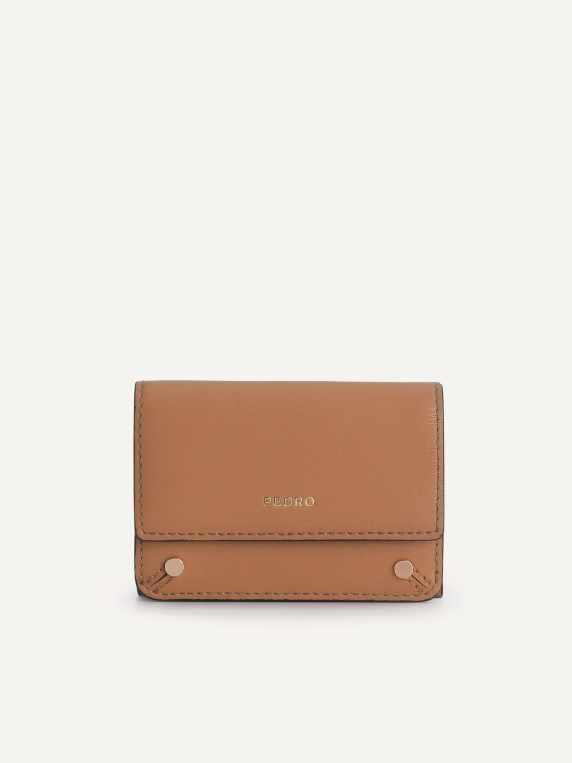 Textured Leather Trifold Wallet, Camel