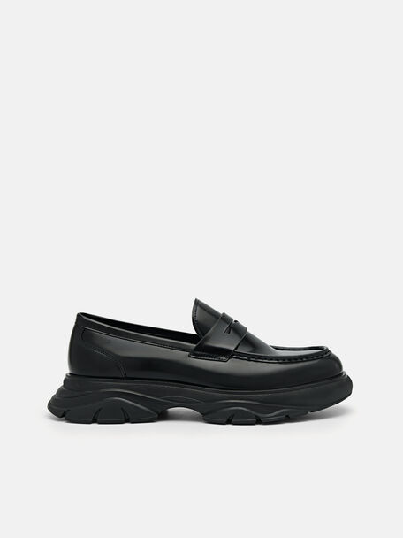 Hybrix Leather Penny Loafers, Black