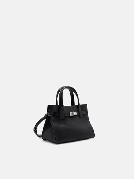 Danielle Small Leather Handbag, Black Tumble