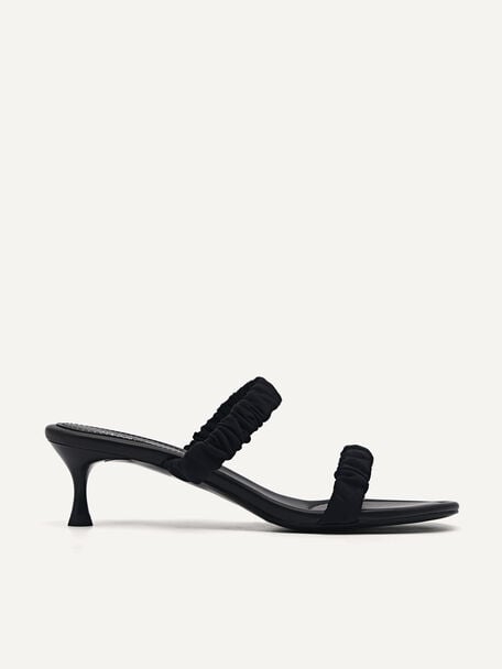Taffeta Fraise Heel Sandals, Black
