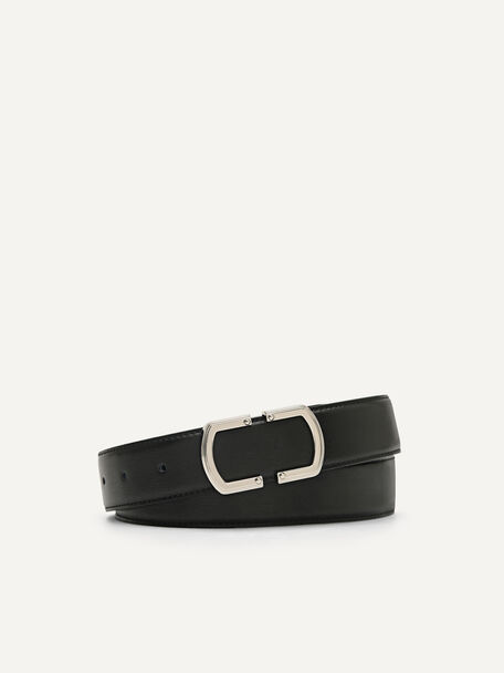 Embossed Leather Tang Belt, Black