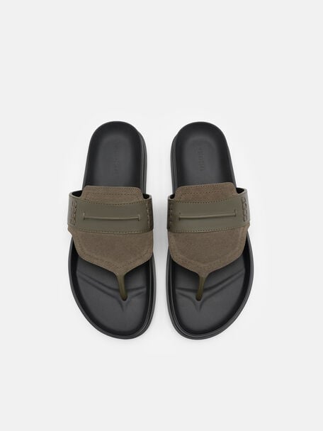 Suede Penny Thong Sandals, Olive