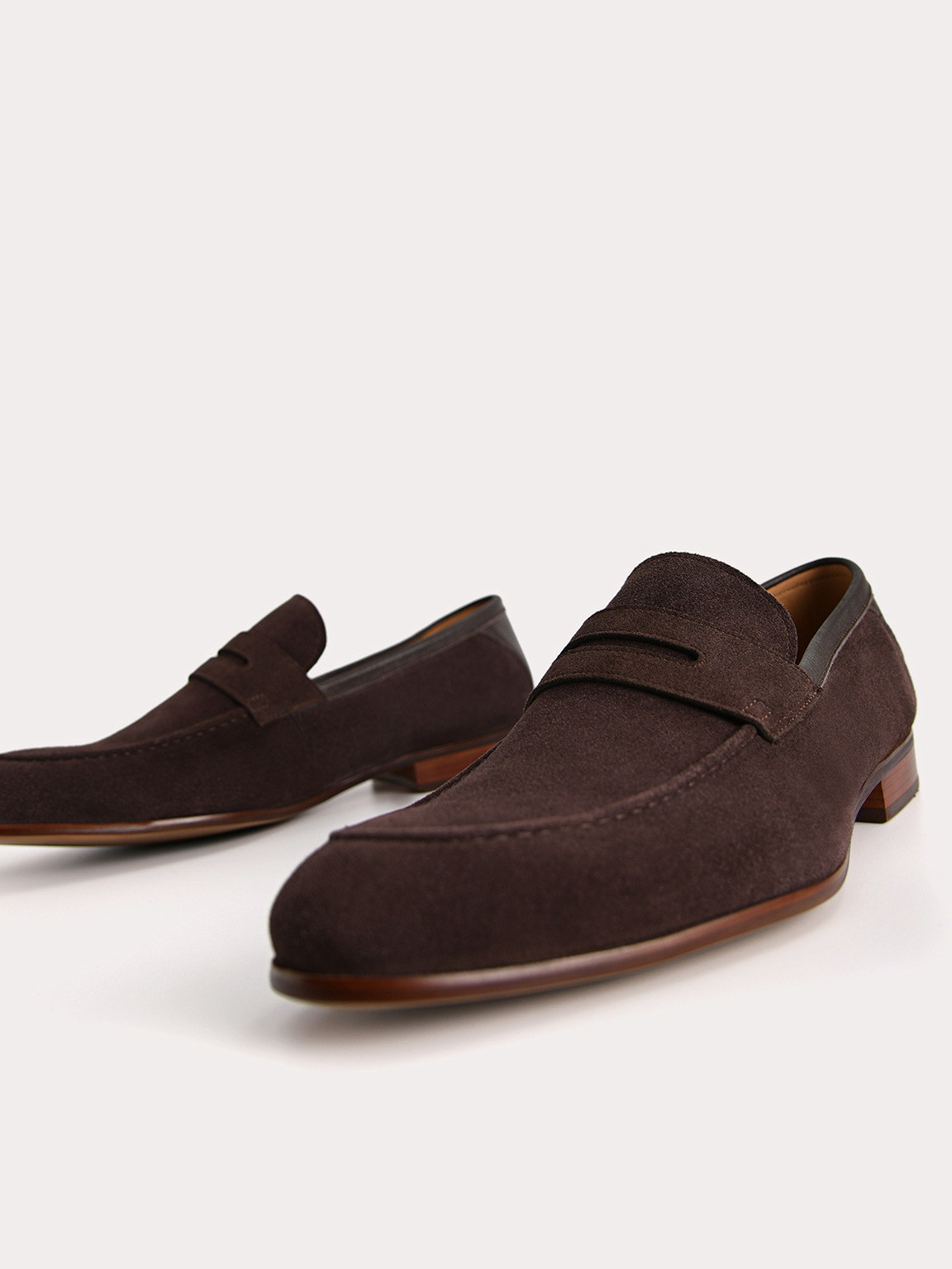 Suede Penny Loafers, Dark Brown