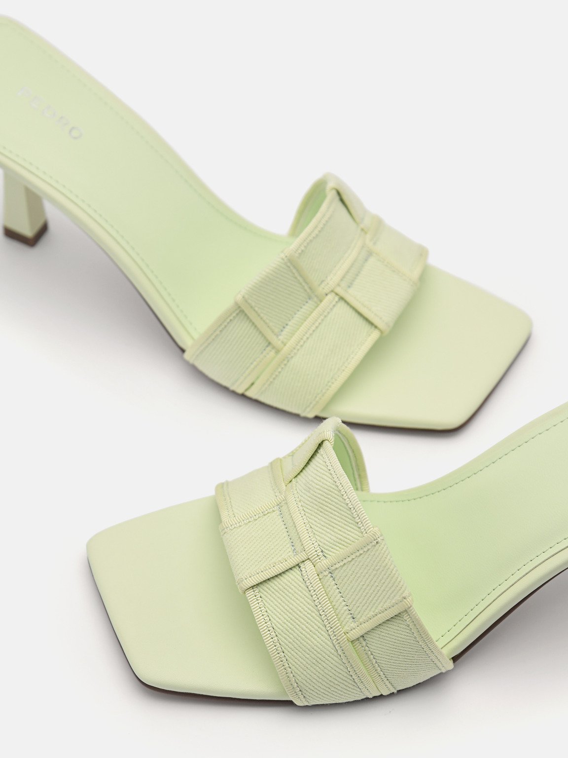 Ibiza編織高跟一腳蹬涼鞋, 浅绿色