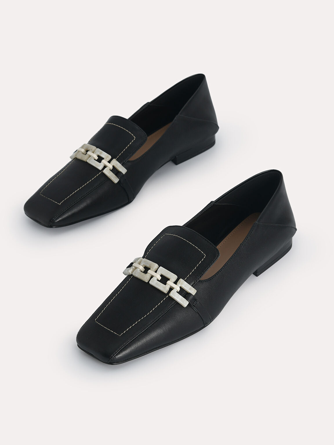 Leather Square Toe Loafers, Black, hi-res