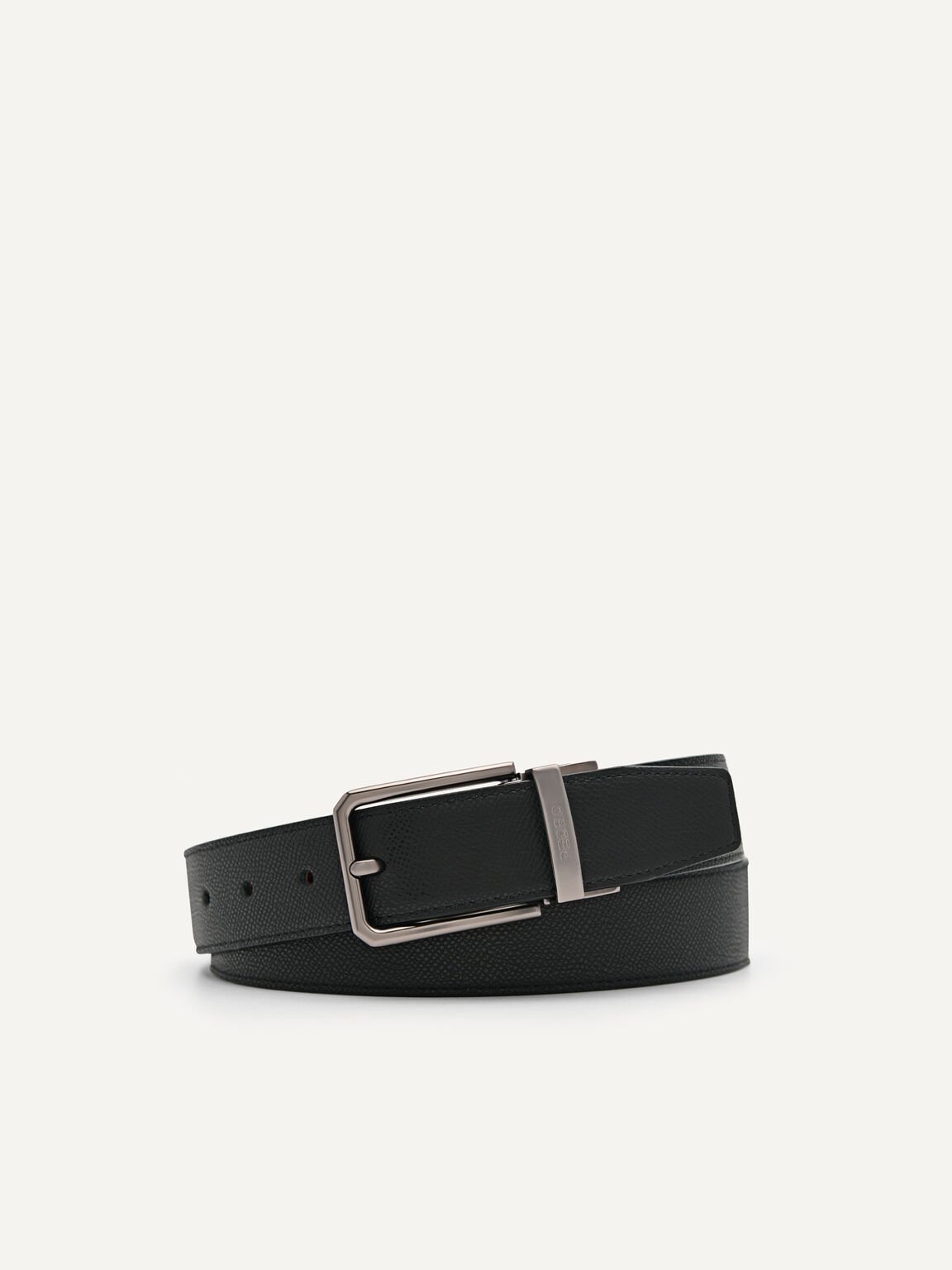Leather Reversible Pin Belt, Black