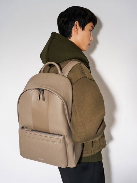 James Leather Backpack, Dark Taupe