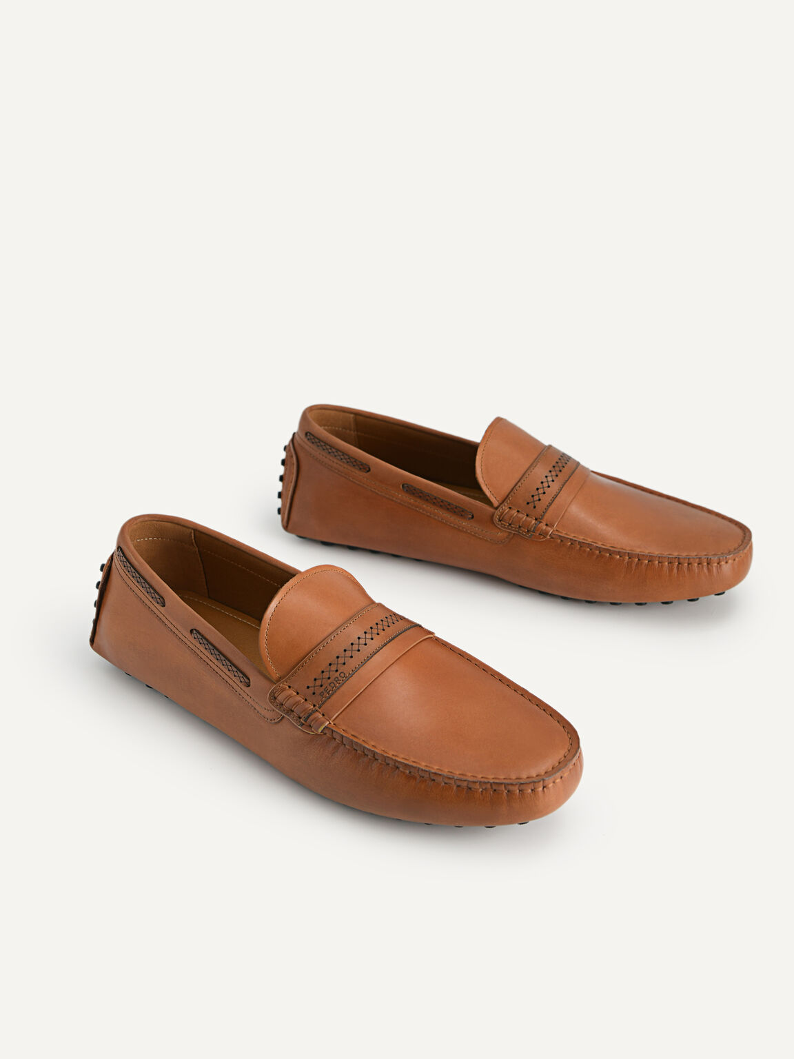 Leather Moccasins with Stitch Detailing, Camel, hi-res