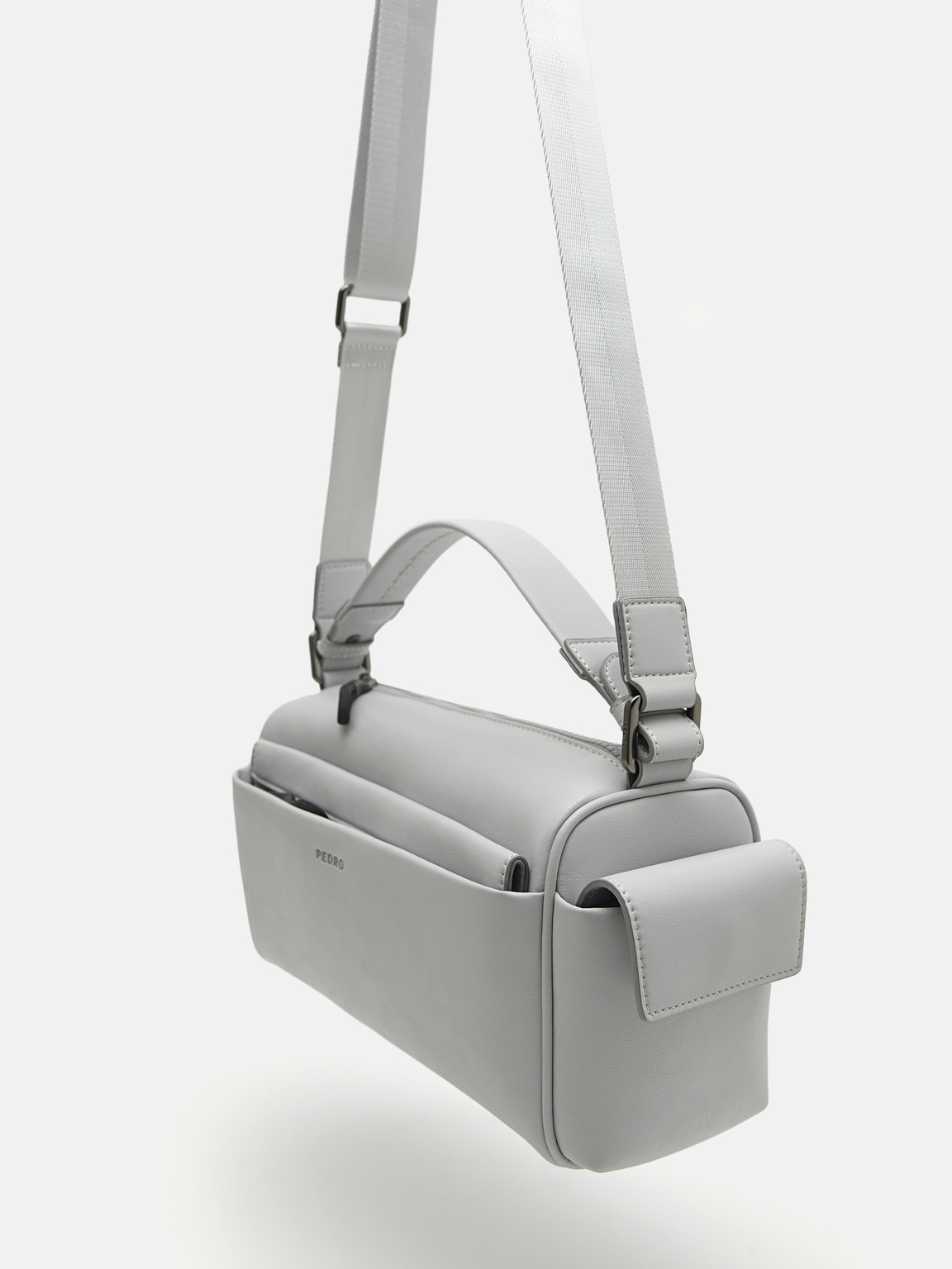 Plush Nylon Sling Bag, Light Grey