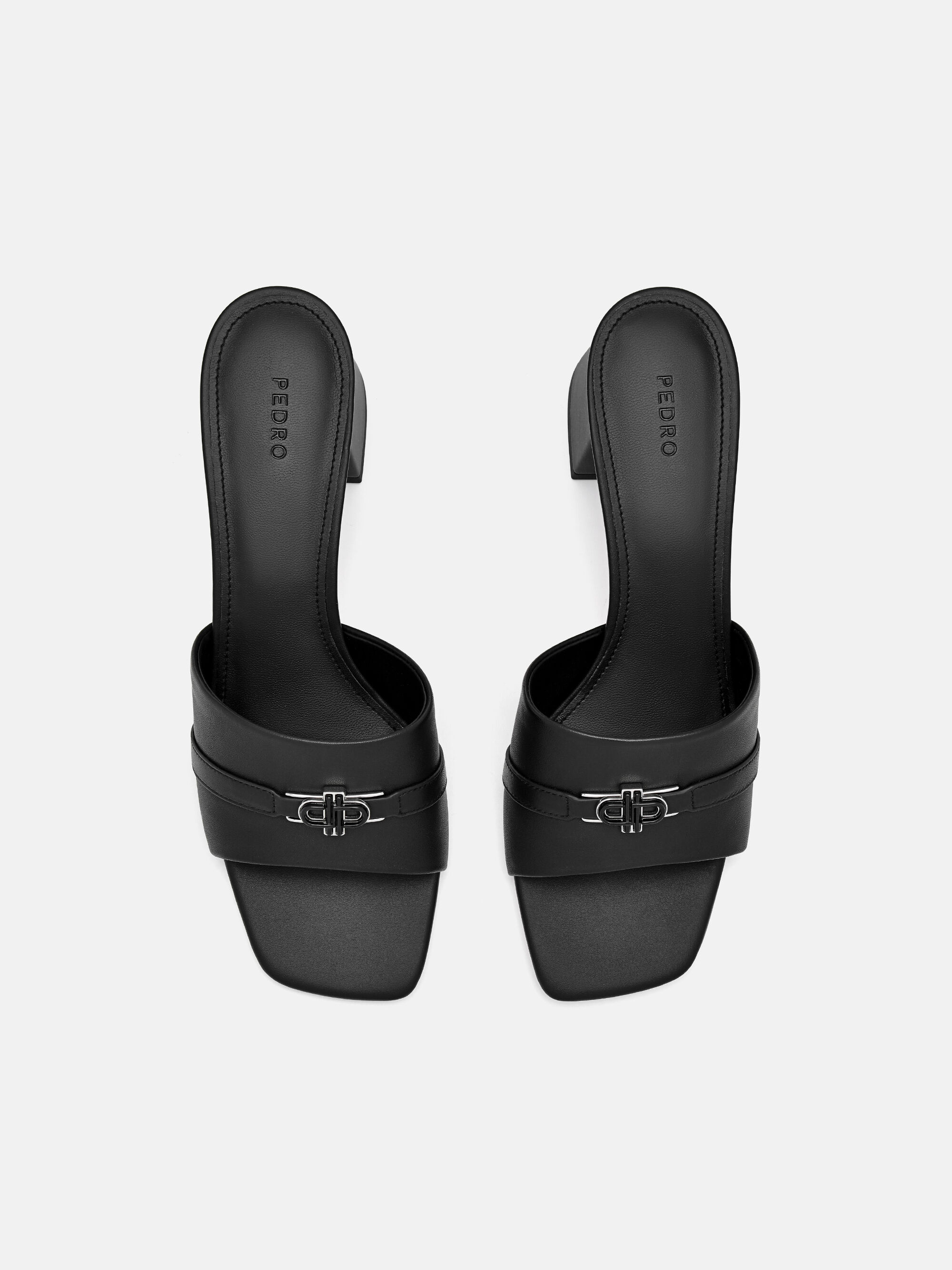 Black Leather Heel Sandals - PEDRO SG