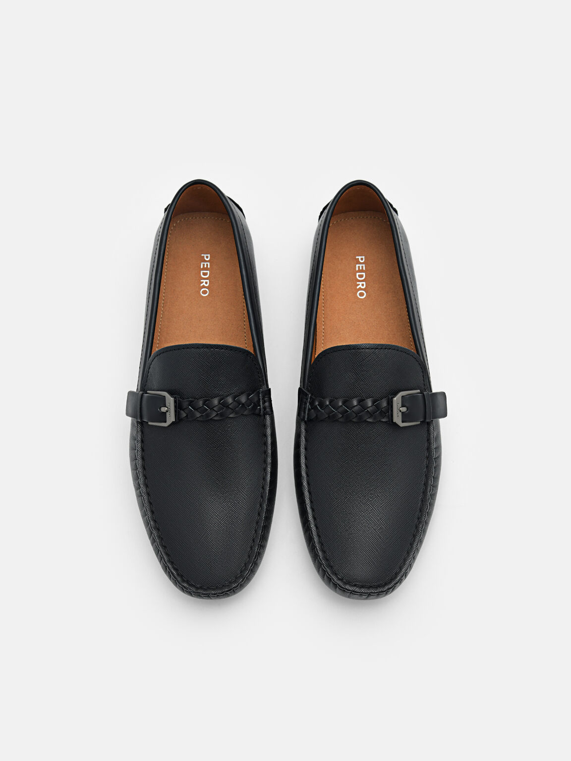 Saffiano Leather Driving Shoes, Black