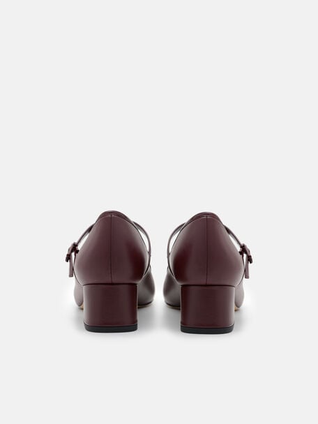 Claude Leather Mary Jane Pumps, Burgundy