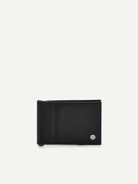 Oliver皮革雙折疊錢夾子卡包, 黑色