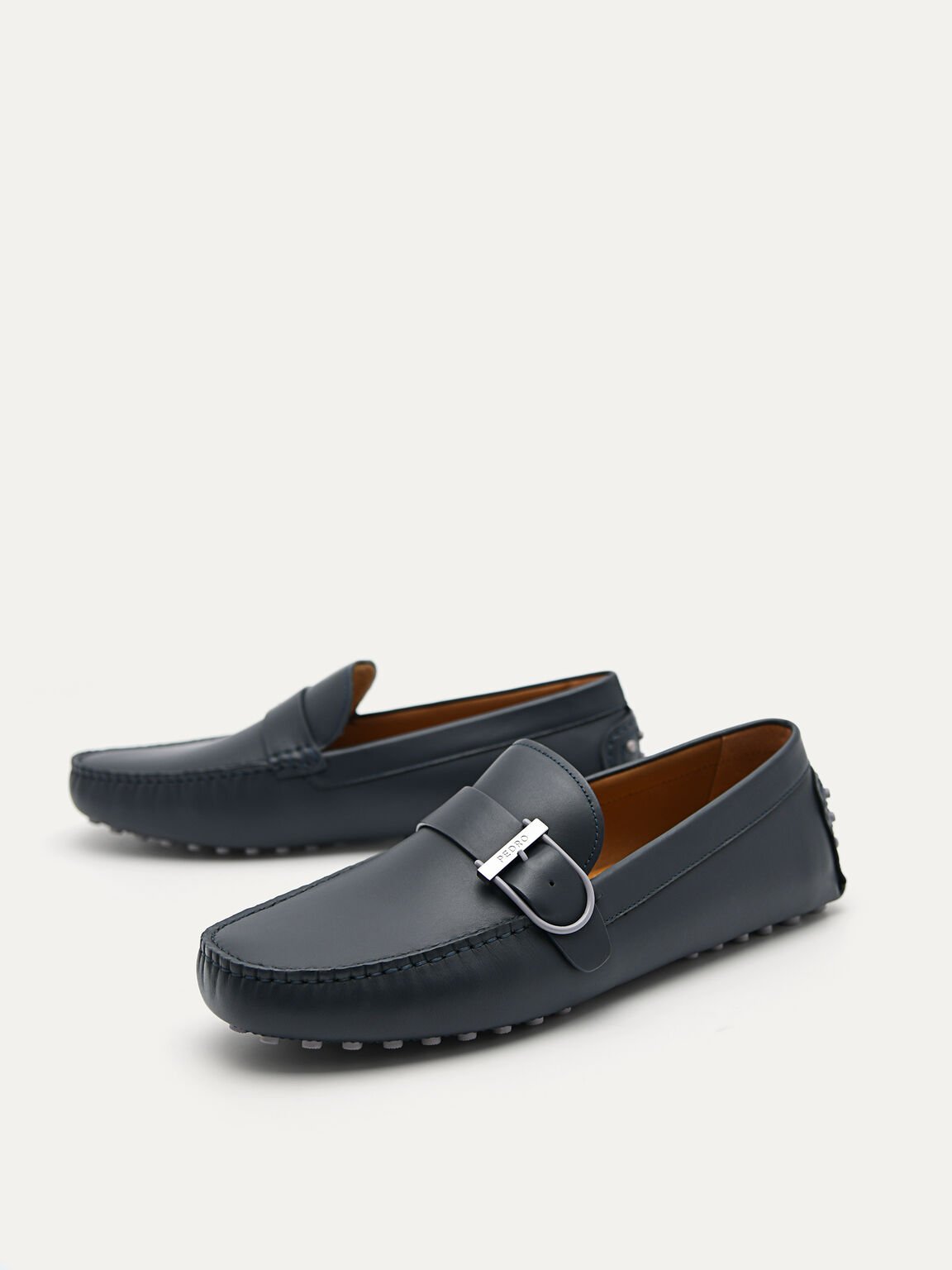 Leather Driving Moccassins with Adjustable Strap, Navy