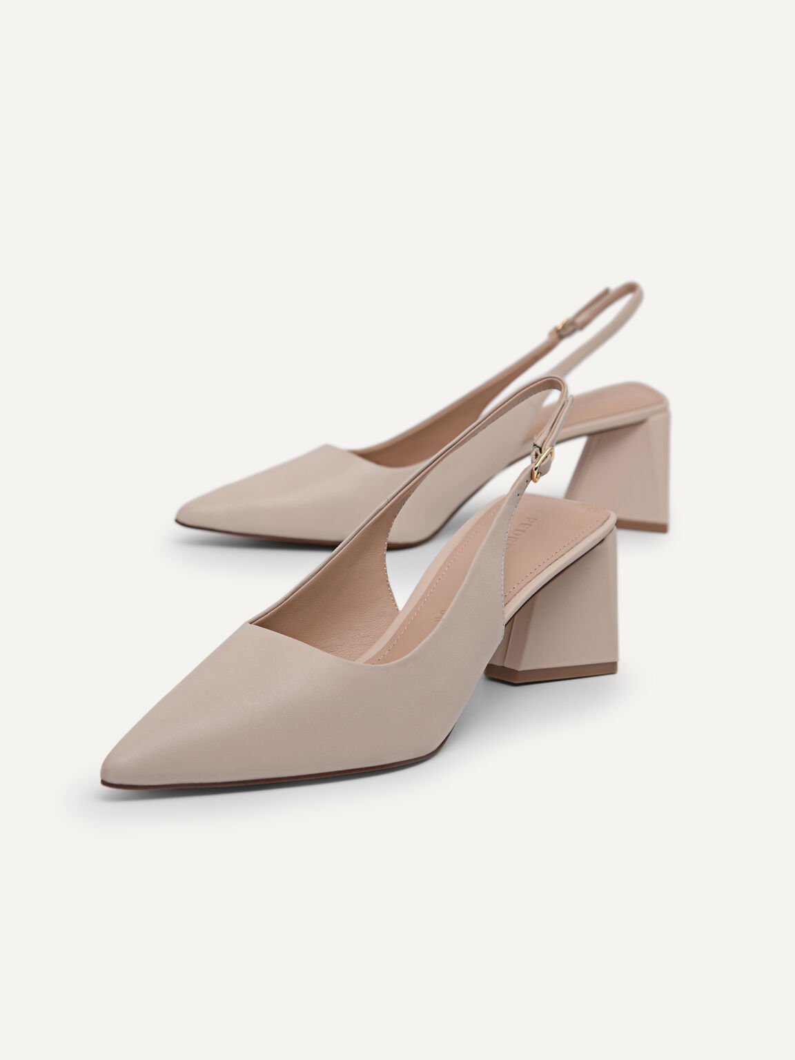 Leather Pointed Slingback Pumps, Nude, hi-res