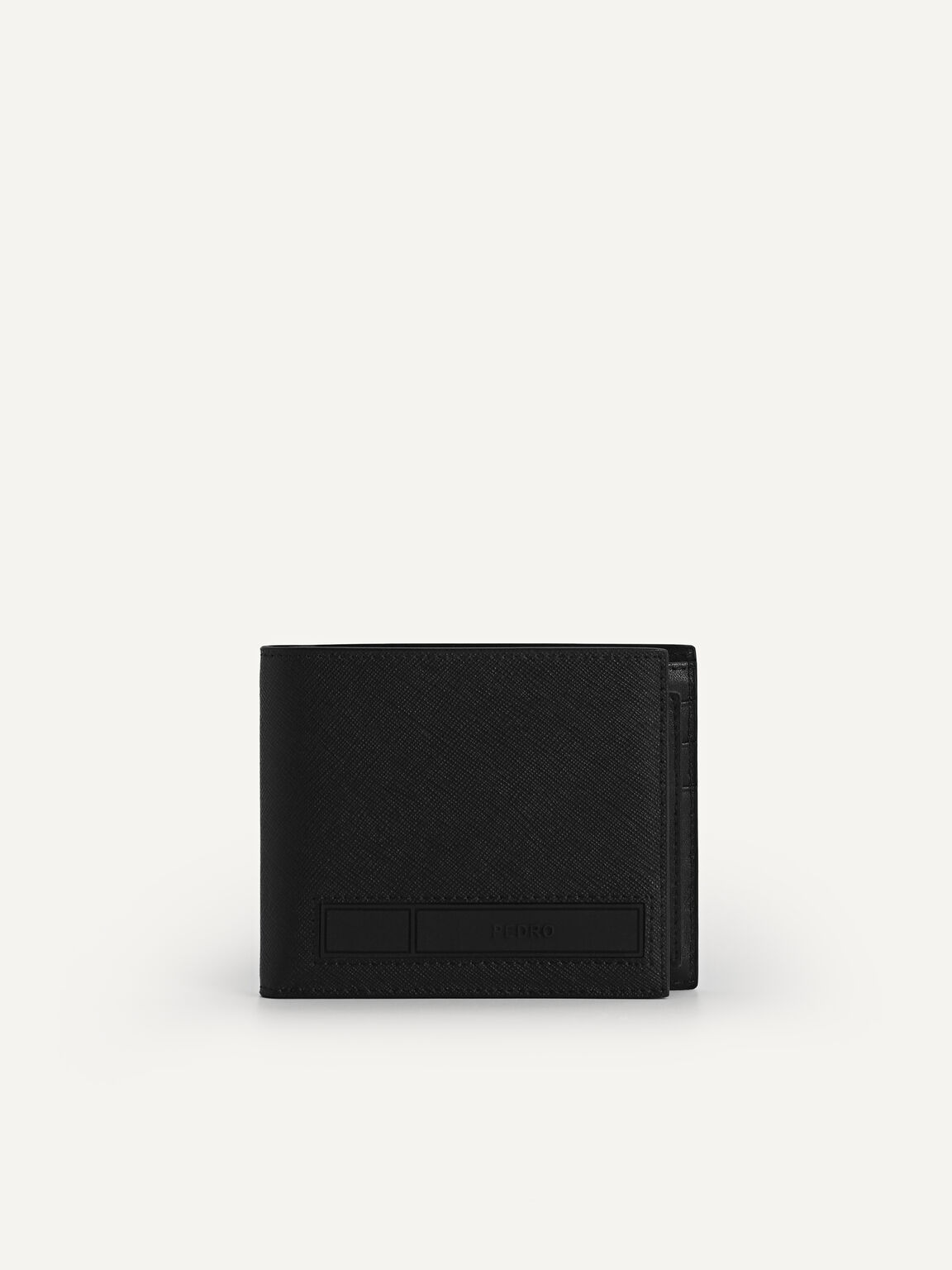 帶內袋紋理皮革錢包 (RFID), 黑色