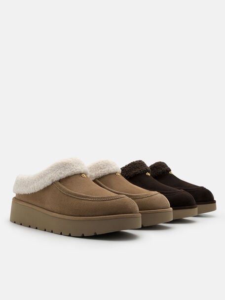 Feliz Suede Mules, Dark Brown