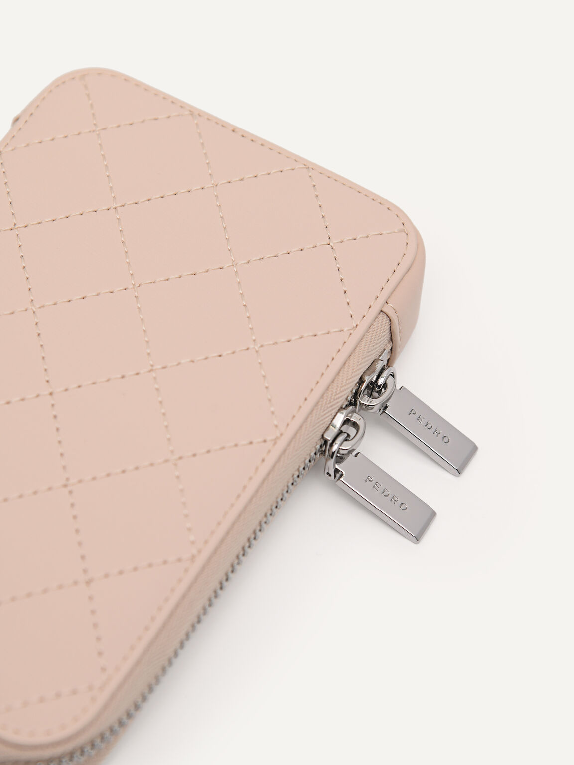 Quilted Pattern Leather Sling Pouch, Nude
