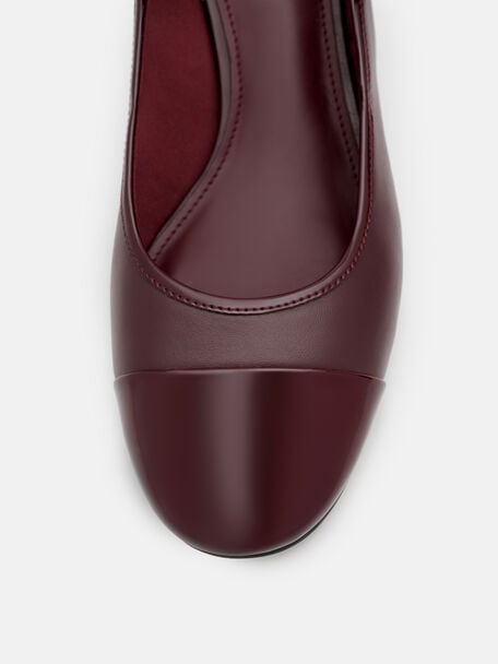 Claude Leather Mary Jane Pumps, Burgundy