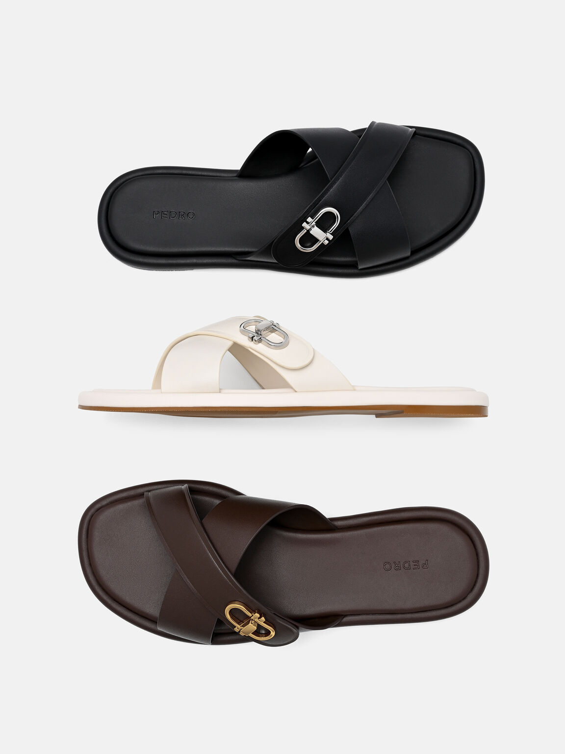 Sienna Leather Cross Sandals, Black