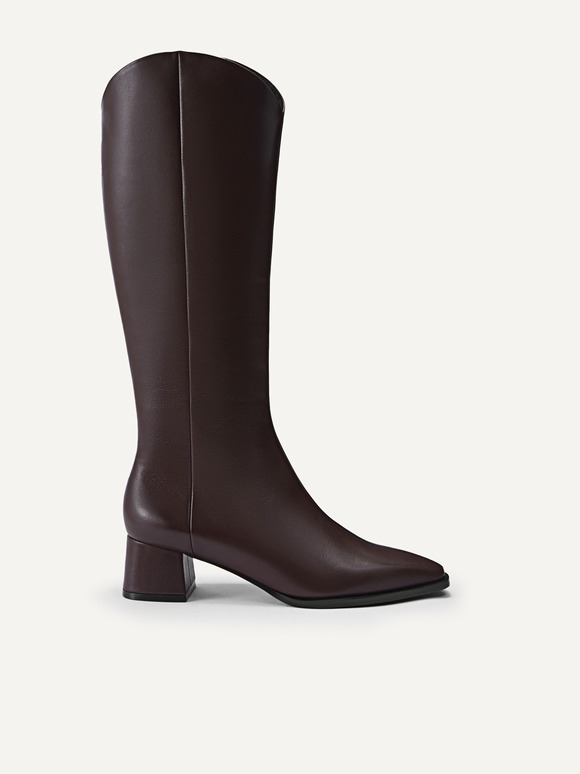 Leather Knee Boots, Dark Brown