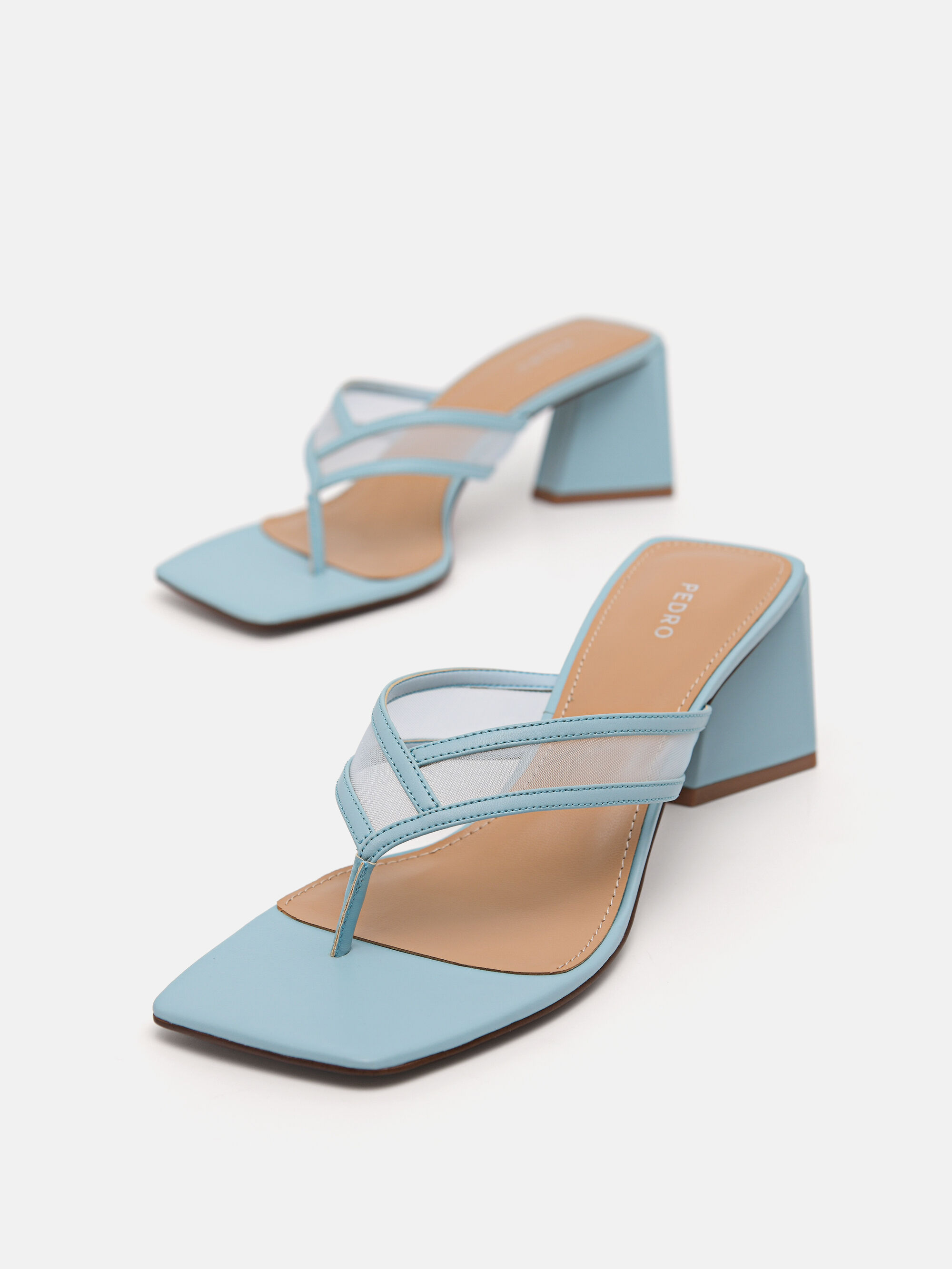 Light Blue Mesh Thong Heeled Sandals 