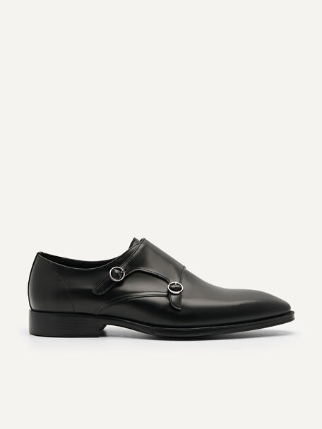 Holly Leather Double Monkstrap Shoes, Black