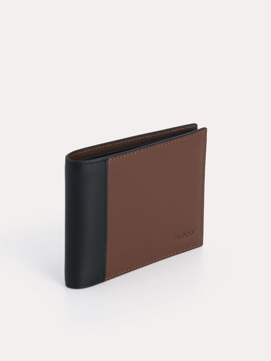 Textured Leather Bi-Fold Wallet with Flip, Brown, hi-res