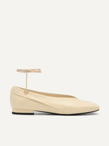 Cube Leather Ballet Flats, Light Yellow