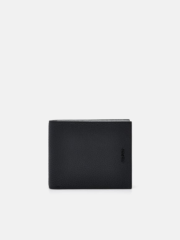 Embossed Leather Bi-Fold Wallet with Coin Pouch, Black