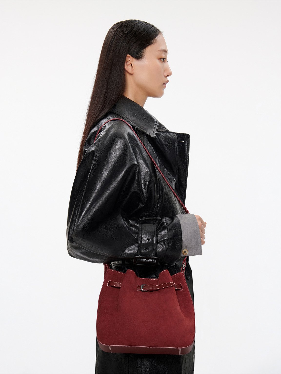 Helix Leather Bucket Bag, Brick