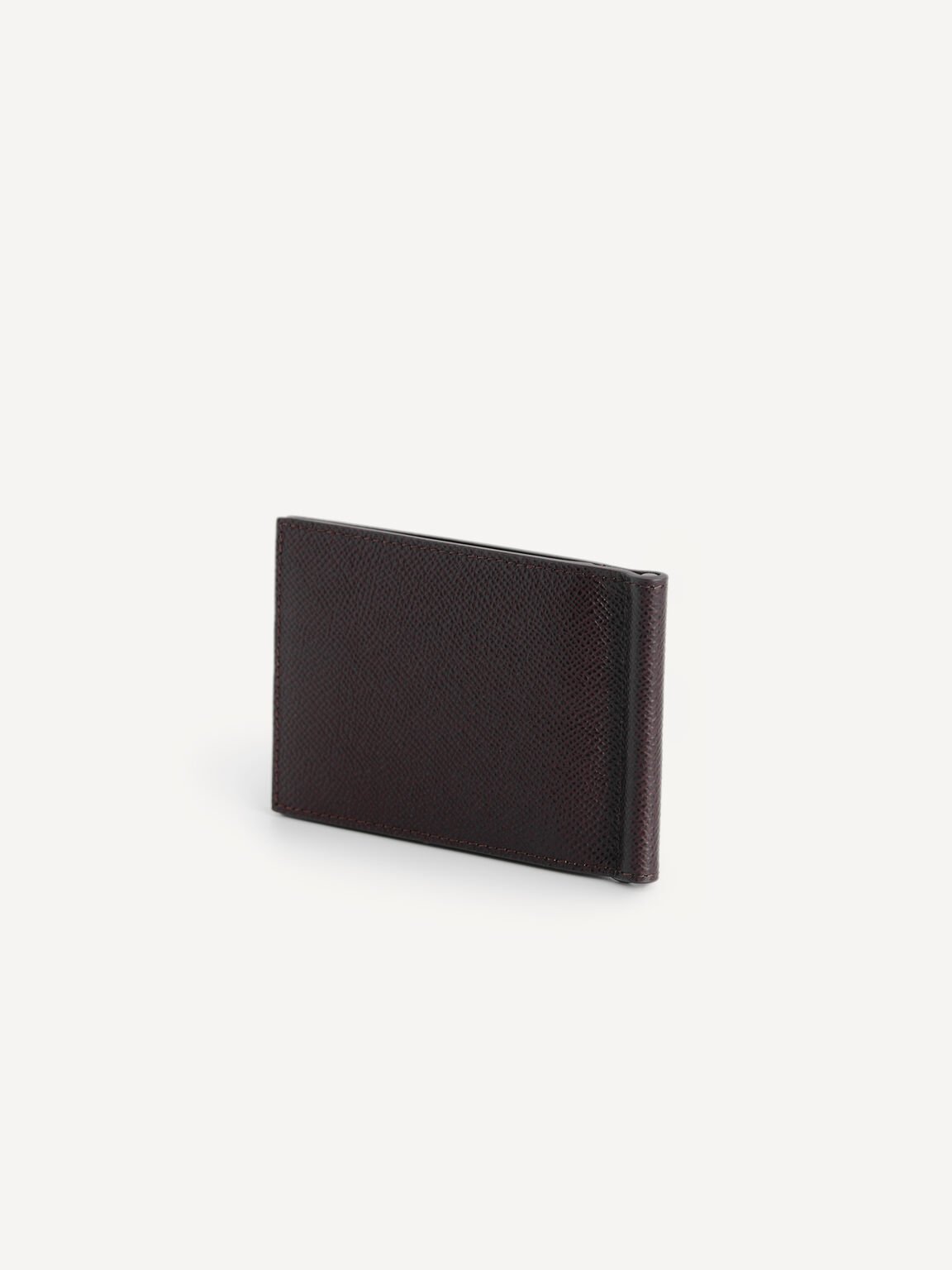 Icon Textured Leather Bi-Fold Wallet with Money Clip, Dark Brown