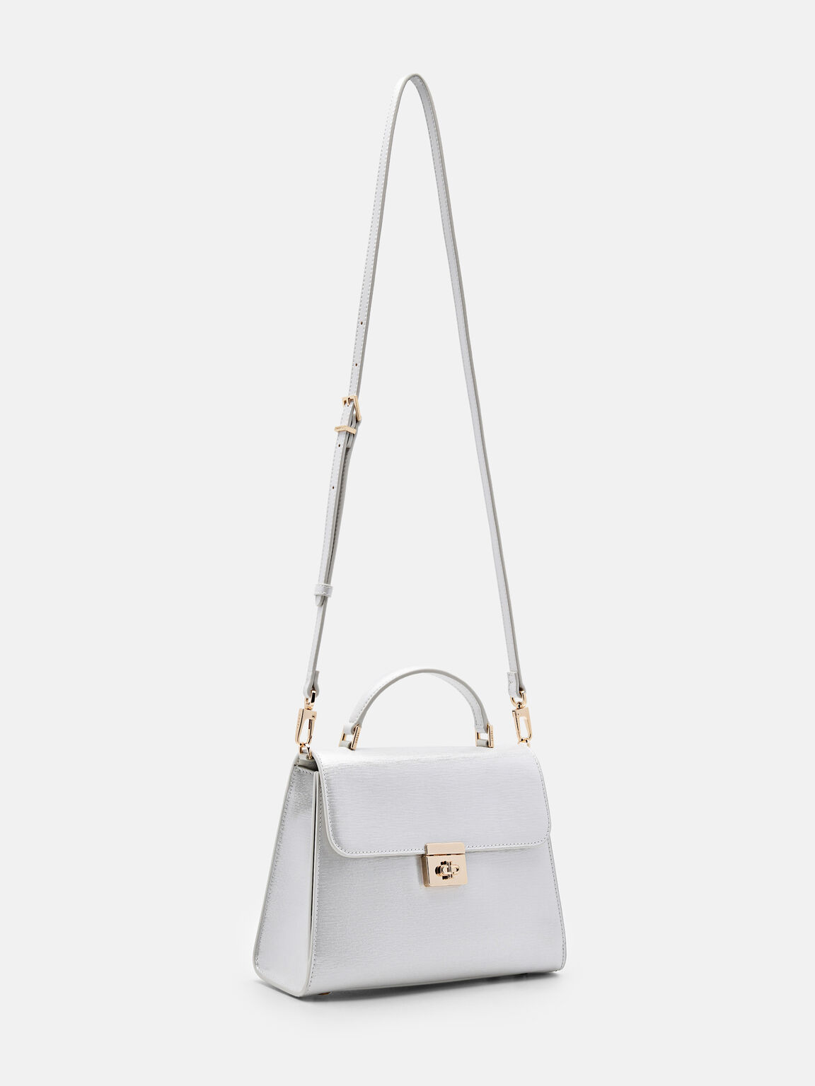 Cameo Leather Handbag, Silver