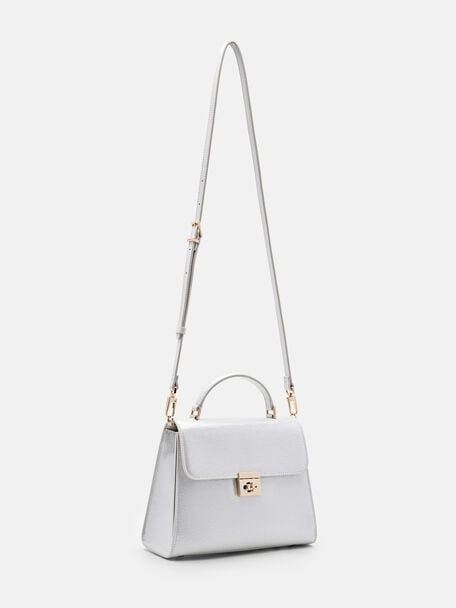 Cameo Leather Handbag, Silver