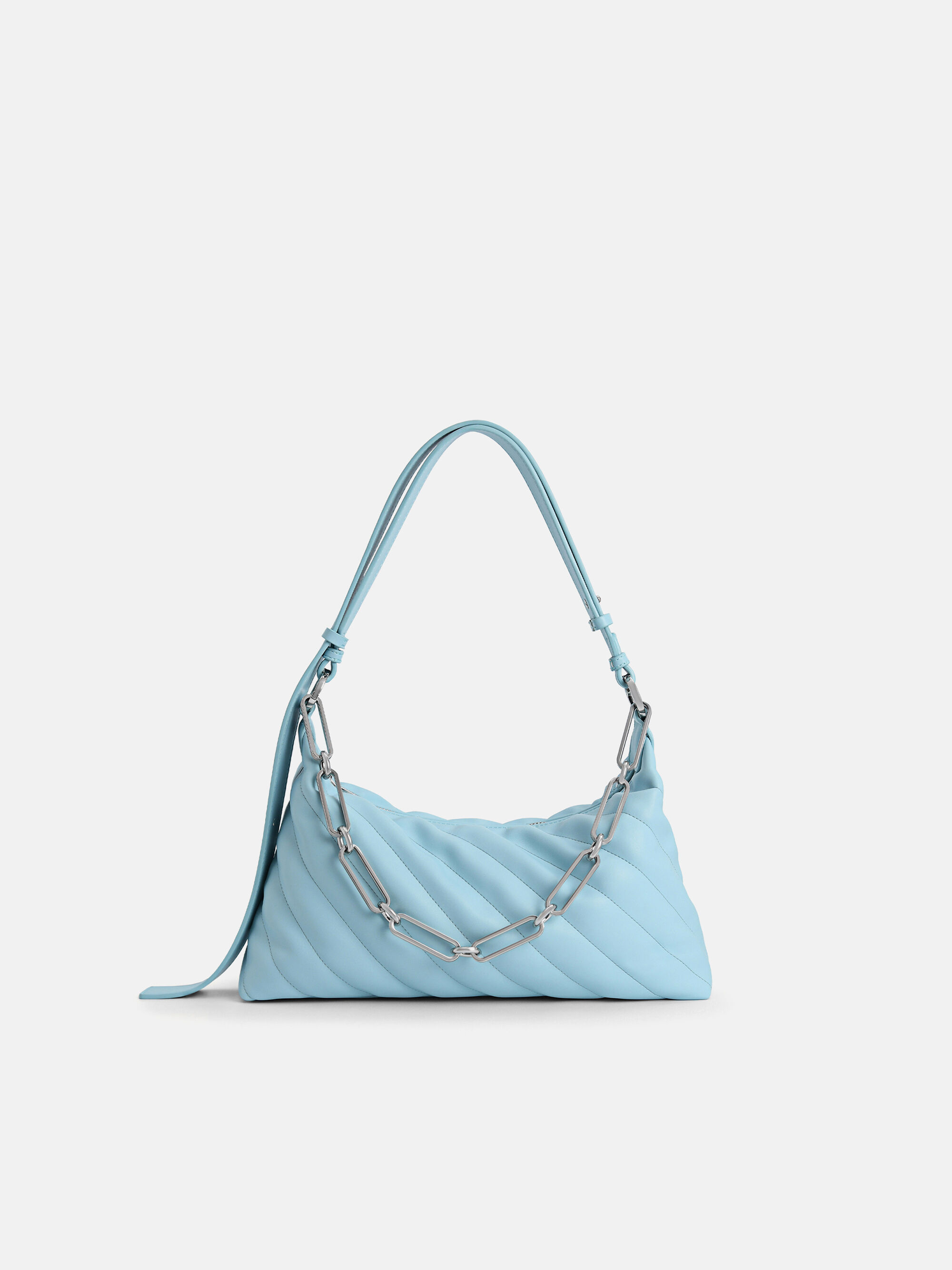 Light Blue Quilted Shoulder Bag with 