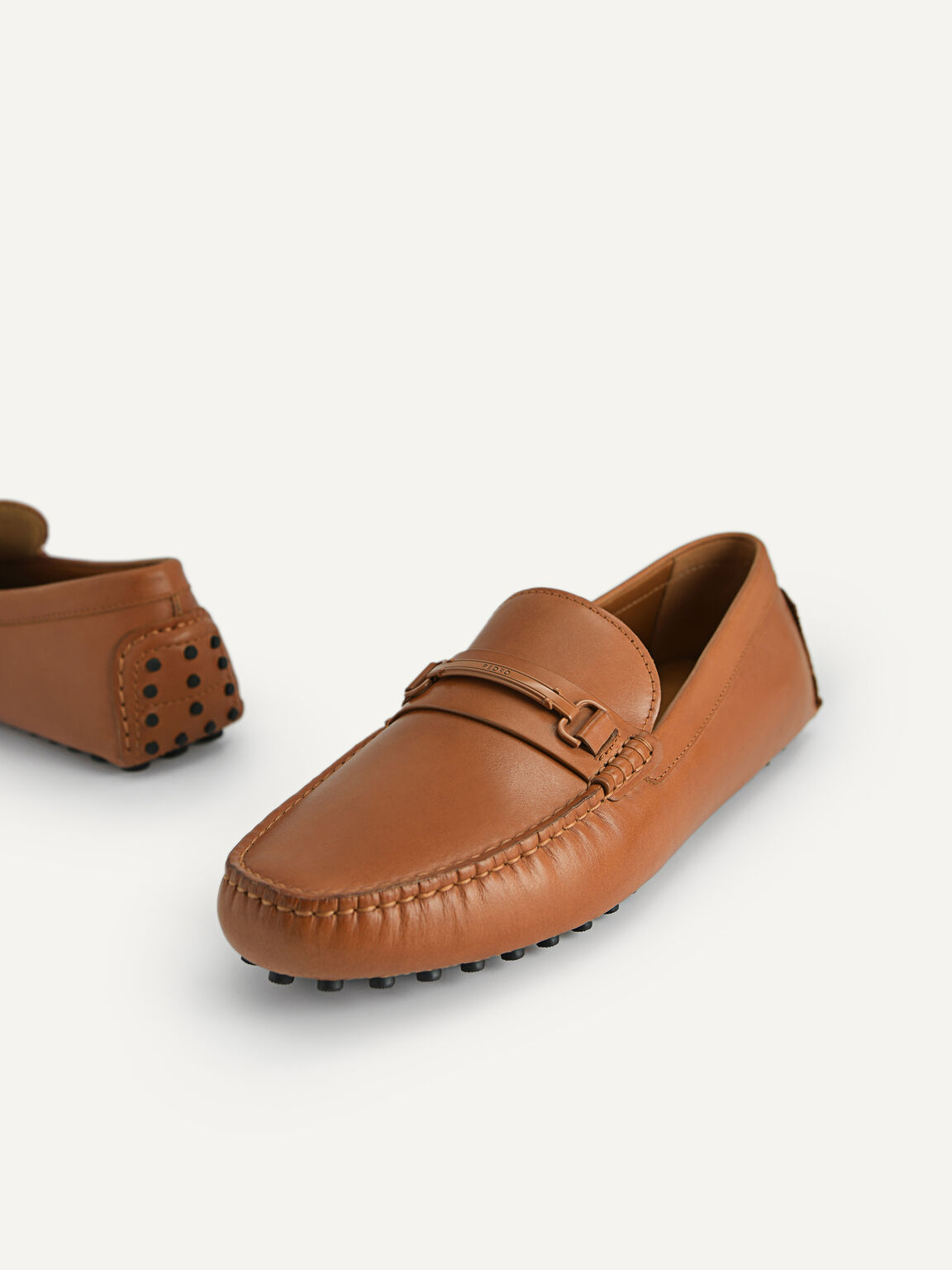 Leather Moccasins with Metal Bit, Camel