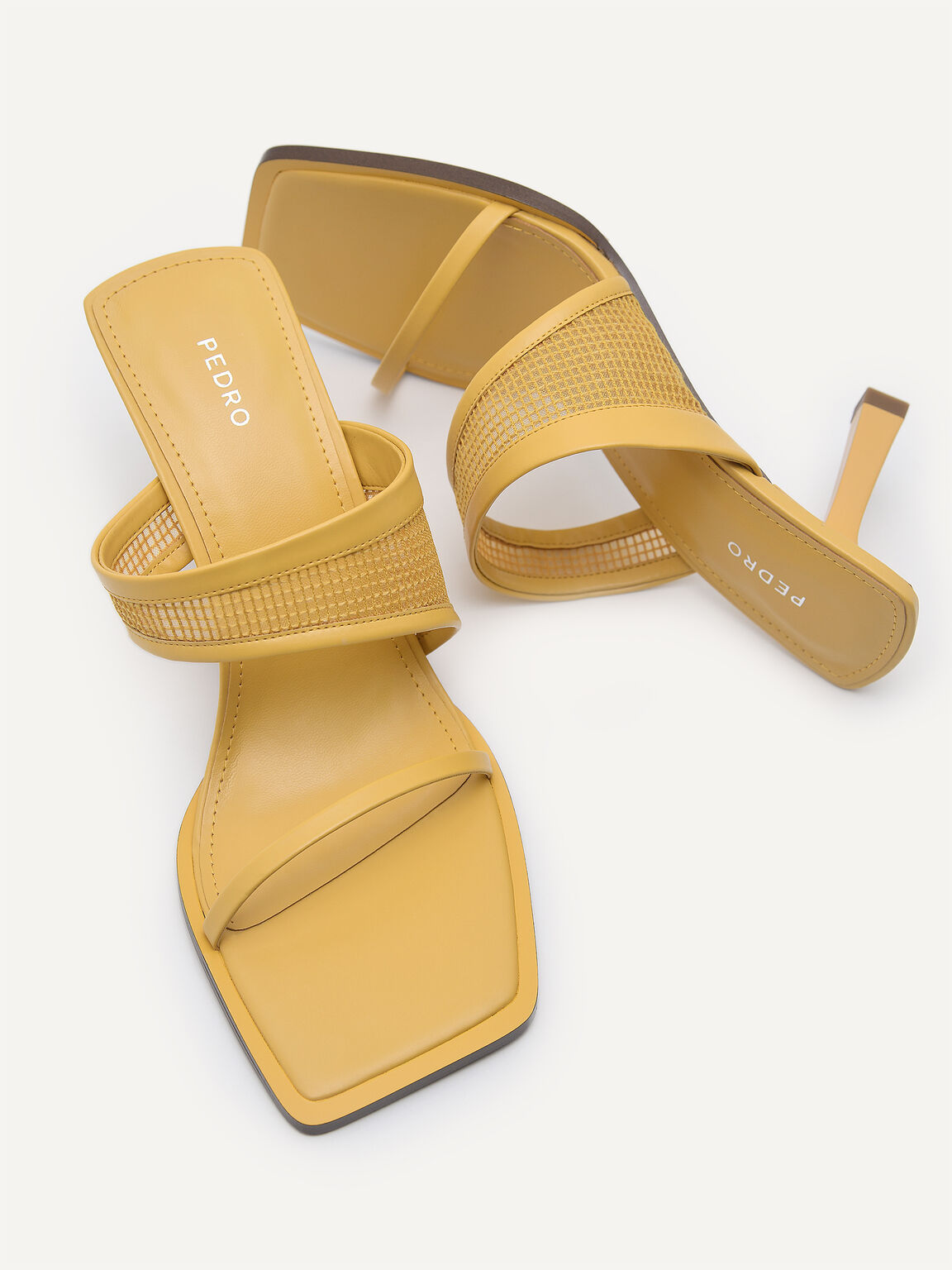 Capri Double Strap Mesh Heeled Sandals, Yellow