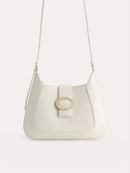 Top Handle Bag with Oval Buckle, Chalk