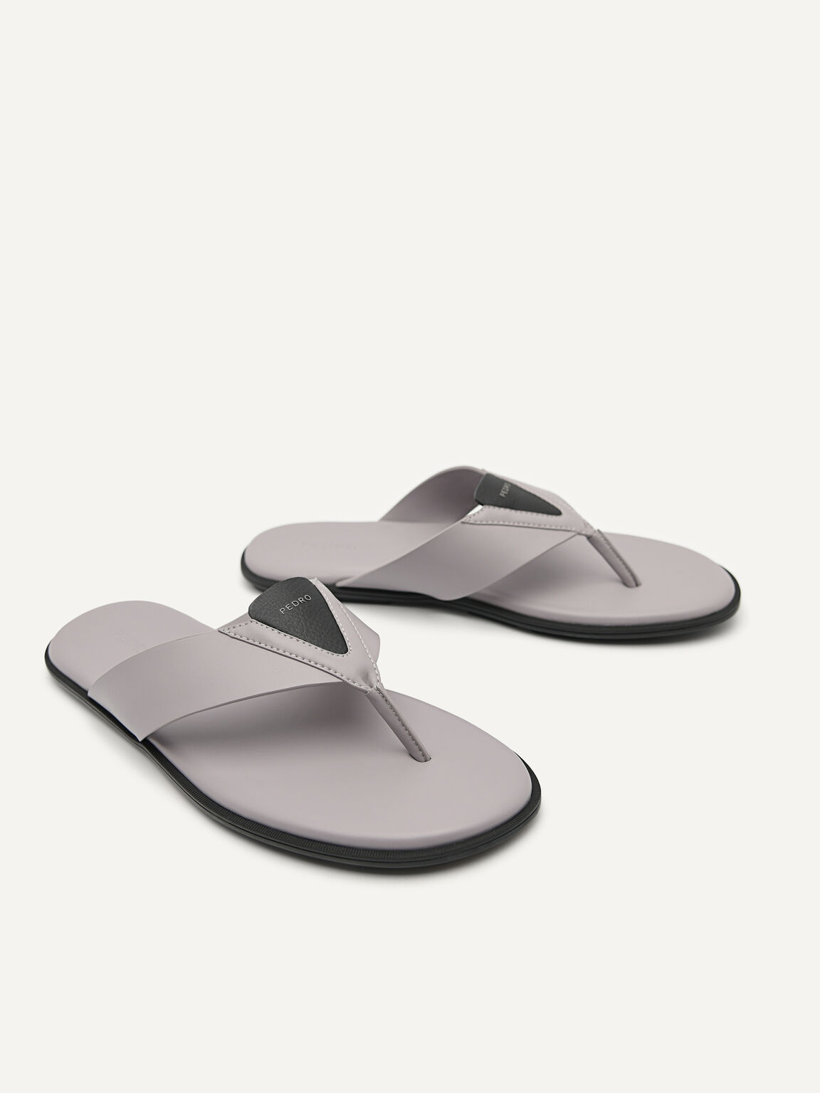 Synthetic Leather Thong Sandals, Grey