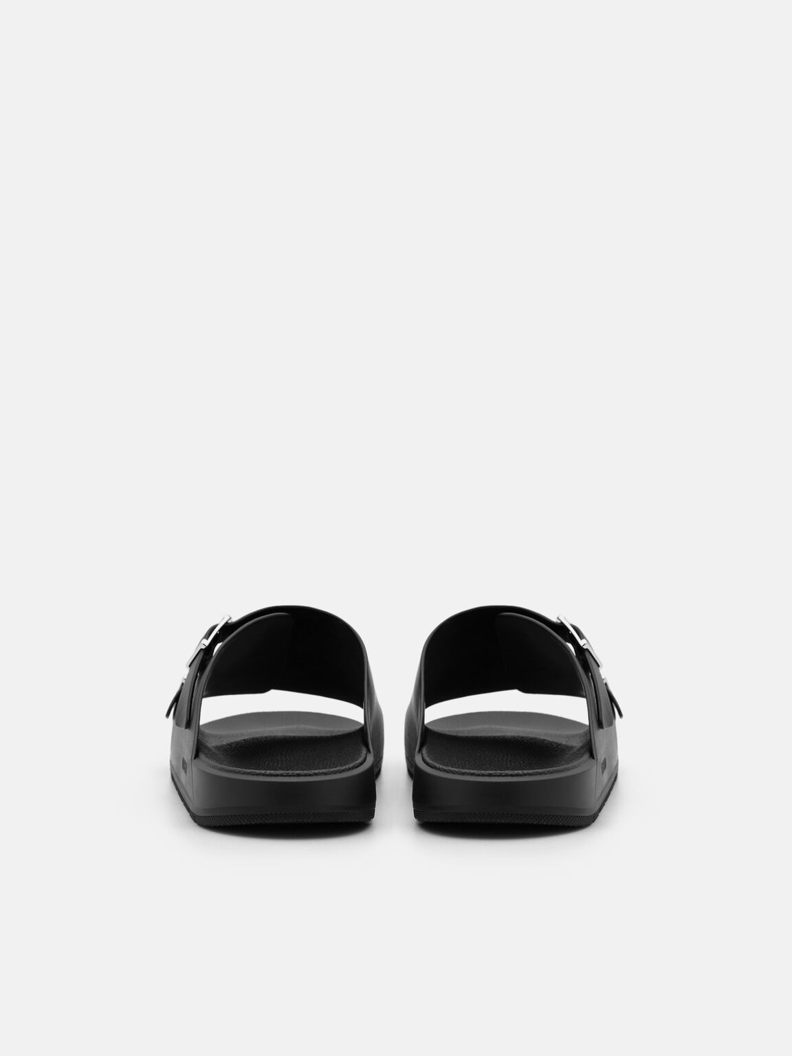 Leather Buckled Slide Sandals, Black
