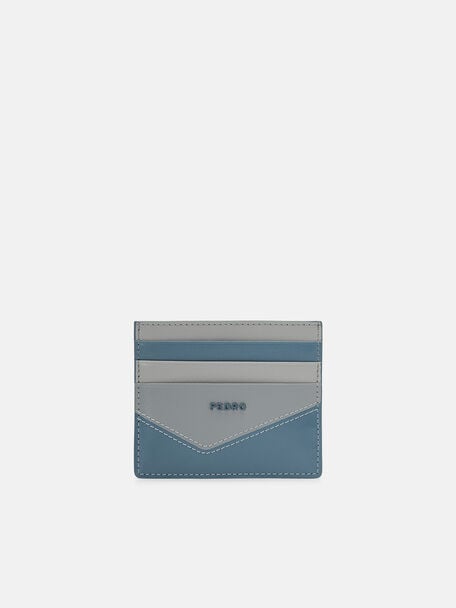 Leather Card Holder with Zipper, Light Grey