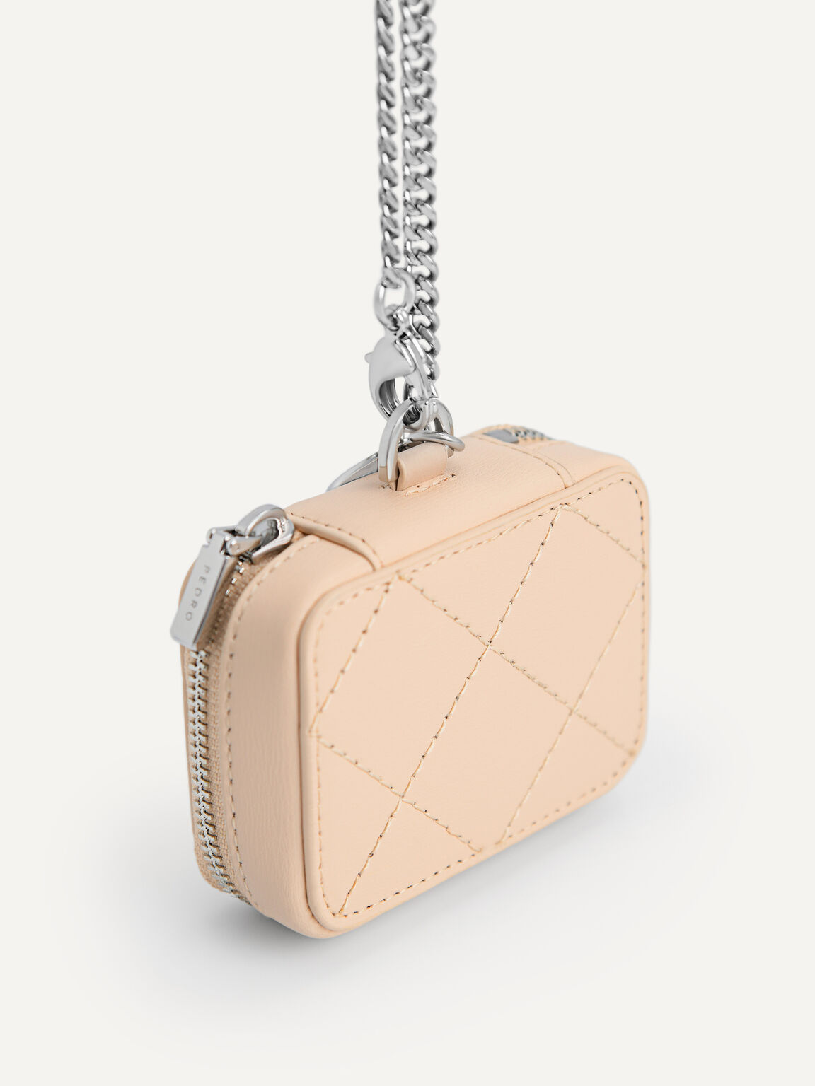 Quilted Pattern Leather Airpod Holder, Nude