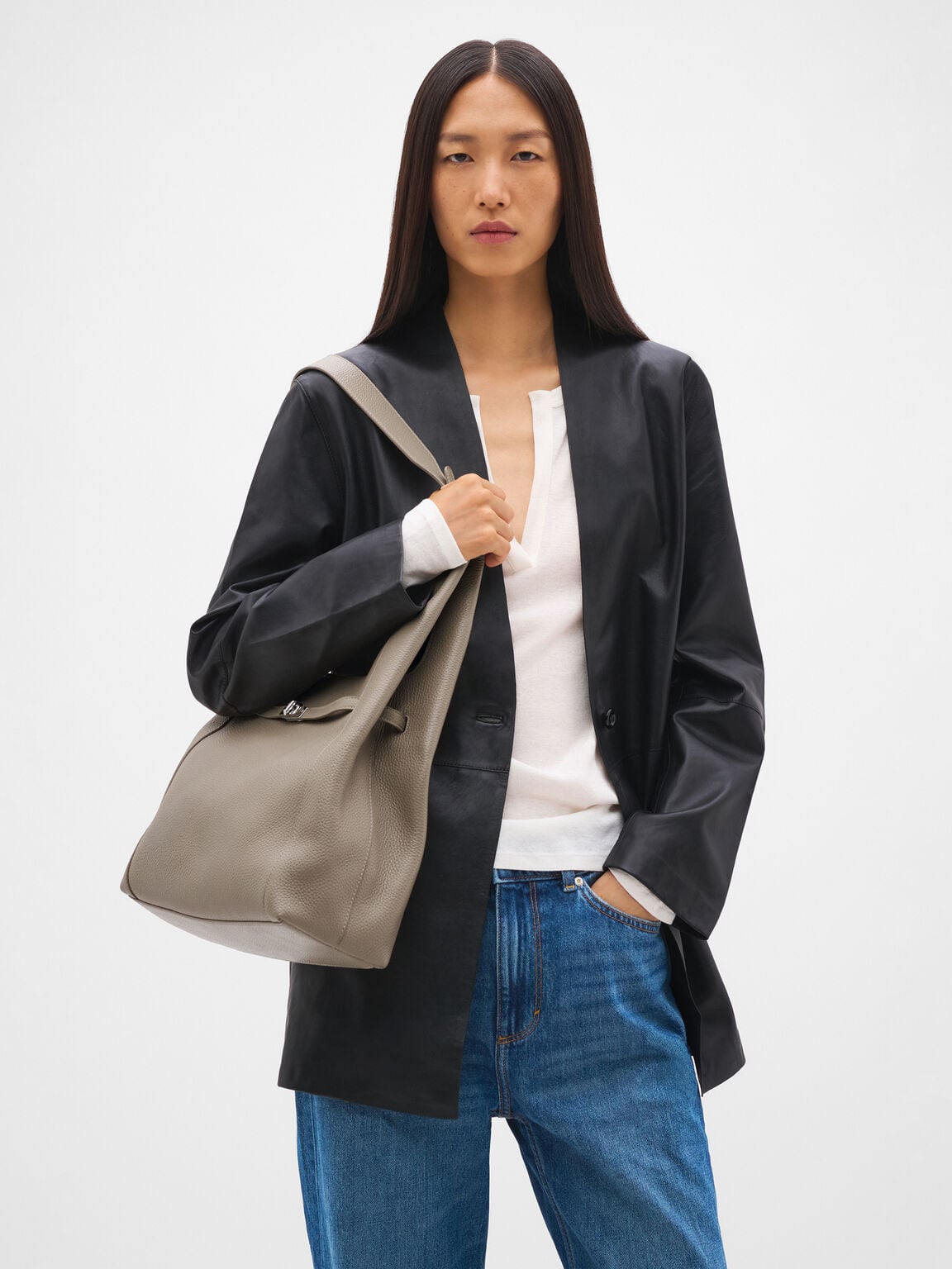 Danielle Large Leather Hobo Bag, Taupe Tumble