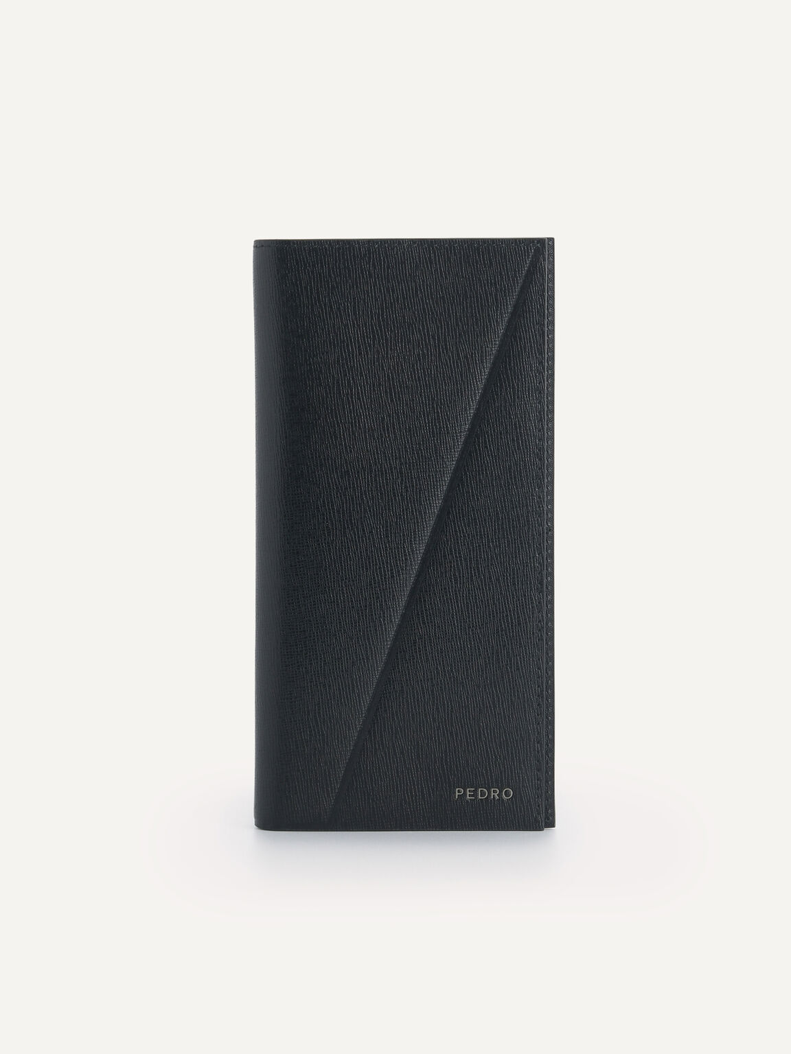 Long Textured Leather Wallet, Black